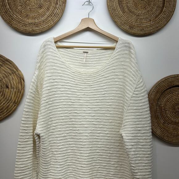 Free People Menace Tunic Sweater Medium Oversized Knit Off-White Neutral Casual - Picture 4 of 8